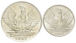 100 und 50 Drachmen, 1967, zur Revolution vom 21.04.1967, KM 93, 95, ...