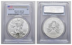 1 Dollar, 2014, W, Silver Eagle, PCGS MS 70, First Strike  ...