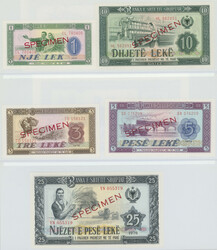 Albanien, Banka e Stetit Shqiptar, 7 St. kompletter Satz zu 1, 3, 5, ...