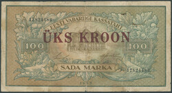 Estland, 1 Kroon o. D. (1928), roter Überdruck auf 100 Marka von1923 ...