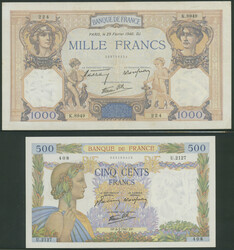 Frankreich, Banque de France, 2 St.: 1000 Francs 29.2.1940 (II), kl. ...