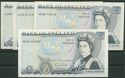 Großbritannien, Bank of England, Lot 8 St.: 5 Pounds (4x), 20 Pounds ...