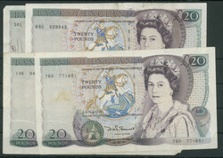Großbritannien, Bank of England, Lot 8 St.: 5 Pounds (4x), 20 Pounds ...