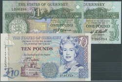 Guernsey, Lot 3 St.: 1 Pound o. D. (1980-89) P-48a; 1 Pound o. D. ...