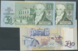 Guernsey, Lot 3 St.: 1 Pound o. D. (1980-89) P-48a; 1 Pound o. D. ...