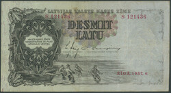 Lettland, 6 Stk.: 10 Latu 1937 (III), Ser. S P-29a; 5x10 Latu 1940 ...