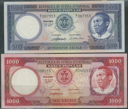 Äquatorialguinea, 2 St.: 500 und 1000 Ekuele 7.7.1975, Pick 7 u. 8,I ...