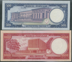 Äquatorialguinea, 2 St.: 500 und 1000 Ekuele 7.7.1975, Pick 7 u. 8,I ...