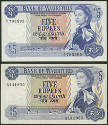 Mauritius, Bank of Mauritius, 5 Rupees (2x) o. D. (1967), Pick 30a,I/ ...