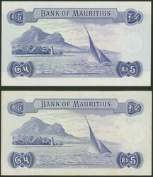 Mauritius, Bank of Mauritius, 5 Rupees (2x) o. D. (1967), Pick 30a,I/ ...