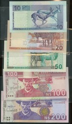 Namibia, Bank of Namibia, 1996-2001, 5 St.: 10, 20, 50, 100 und ...
