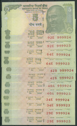 Reserve Bank of India, 14 St.: paarweise mit der Ser. Nr. ...