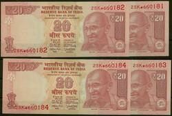 Indien, Reserve Bank, Ersatznoten, 4x 20 Rupien 2017 mit fortlaufende ...