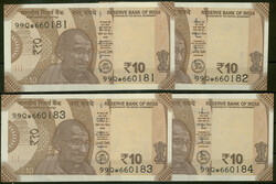 Indien, Reserve Bank of India, Ersatznoten: 4x 10 Rupien 2018 mit ...