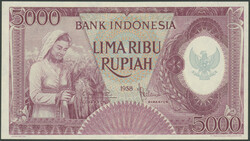 Idonesien, Bank Indonesia, 5000 Rupiah 1958 lila. P-64, I/unc