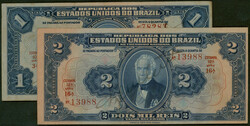 Brasilien, Republik, Set 2 St.: 1 und 2 Mil. Reis o.D. (1919), Pick ...