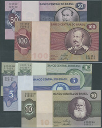 Brasilien, Banco Central do Brasil, Serie 1970, 2x 1, 5, 10, 50 und ...
