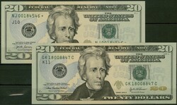 USA, Lot 10 St. zu 20 Dollars ab 1985-2017, mit drei Ersatznoten 20 ...