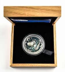 5 Dollars, 2021, Octopus, 3 oz Silber, im Originaletui mit CoA und lt ...
