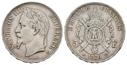 5 Francs, 1870, Napoleon III., Dav. 96, winzige Kratzer, kleiner ...