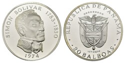 20 Balboas, 1974, Simon Bolivar, KM 31, gekapselt, PPAutomatically ...