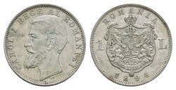1 Leu, 1894, Karl I., Brüssel, KM 24, Rauta 39, Avers vz, Revers ...