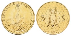 5 Scudi, Gold, 1986, 16,98 g., min. berieben, KM 200; Fb. 37. Vz-st. ...