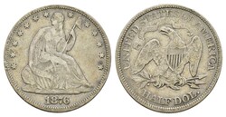 1/2 Dollar, 1876, Philadelphia, Seated Liberty, KM A99, ...