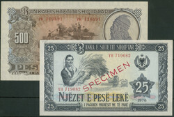 Albanien, Banka e Shtetit Shqiptar, 2 St.: 500 Lekë 1957; 25 Lekë ...