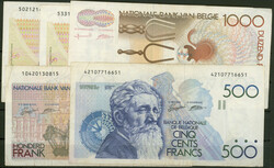 Belgien, Nationalbank, Lot 5 St.: 100 & 500 Francs o. D. (1982-94), ...