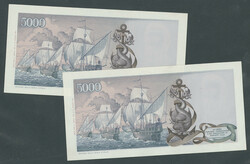 Italien, 5000 Lire 11. 04.1973 (2x) fortlaufende Ser. Nummern ...