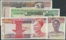 Ghana, Währungsreform, Set 4 St.: 5 Cedits 7.2.1979, 10, 20 und 50 ...