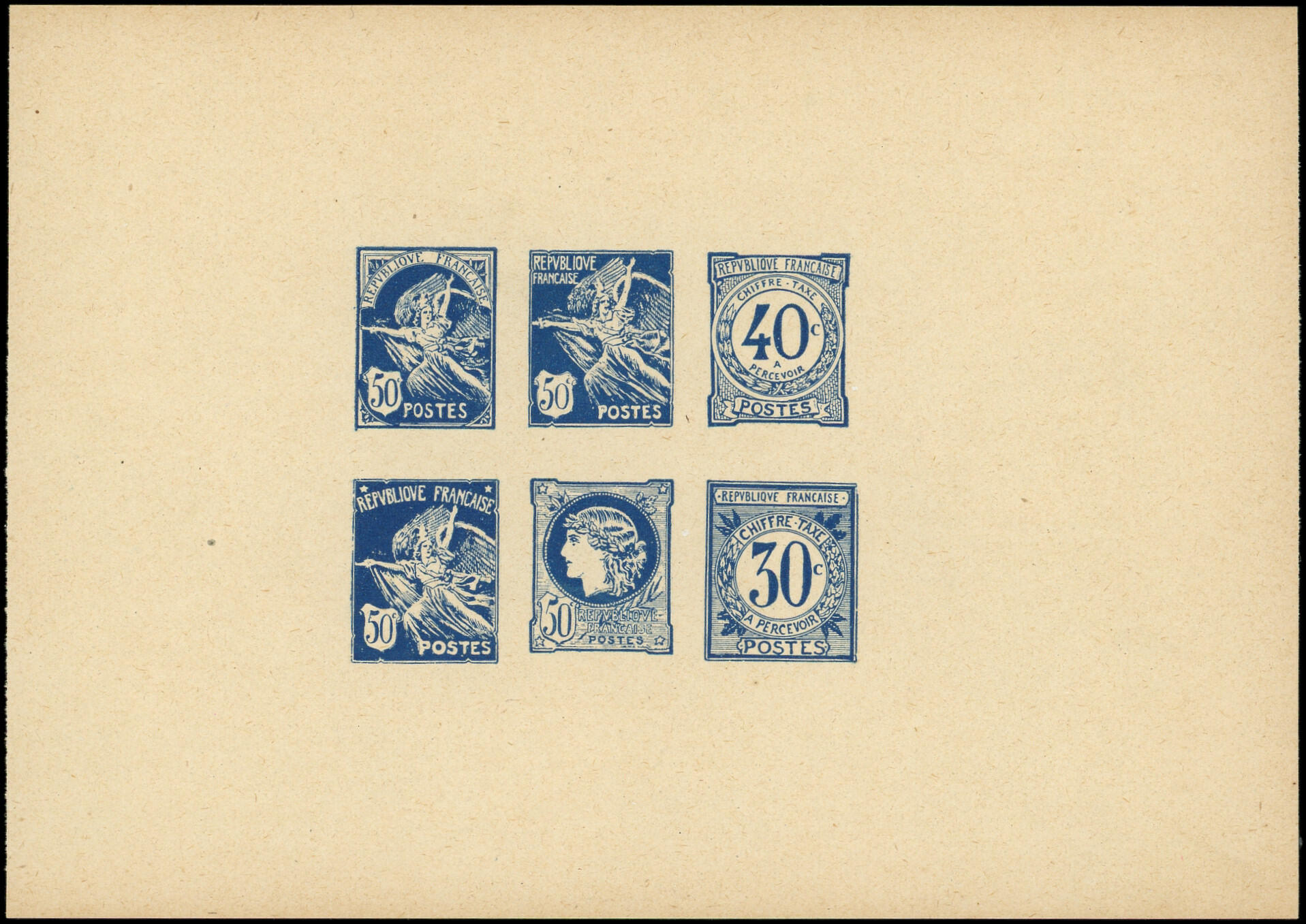 Essais 6 projets NON EMIS de 1894 sur feuillet 160 x 115, TB