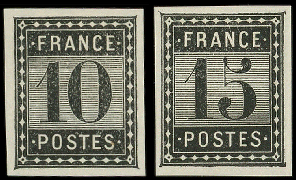 Essais 1876 : 10c. et 15c. noir, Essais de l'Imprimerie Nationale, TB