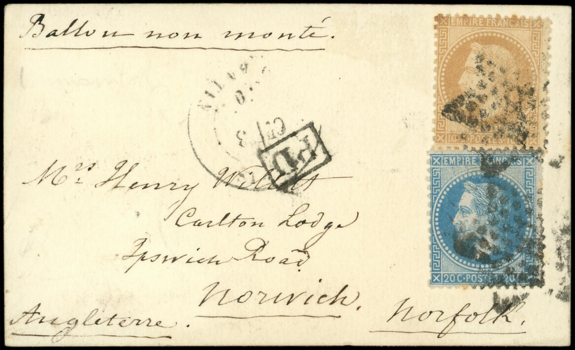 N°28B et 29B obl. Etoile 8 s. CP, càd R. d'Antin 3/10/70, arr. ...