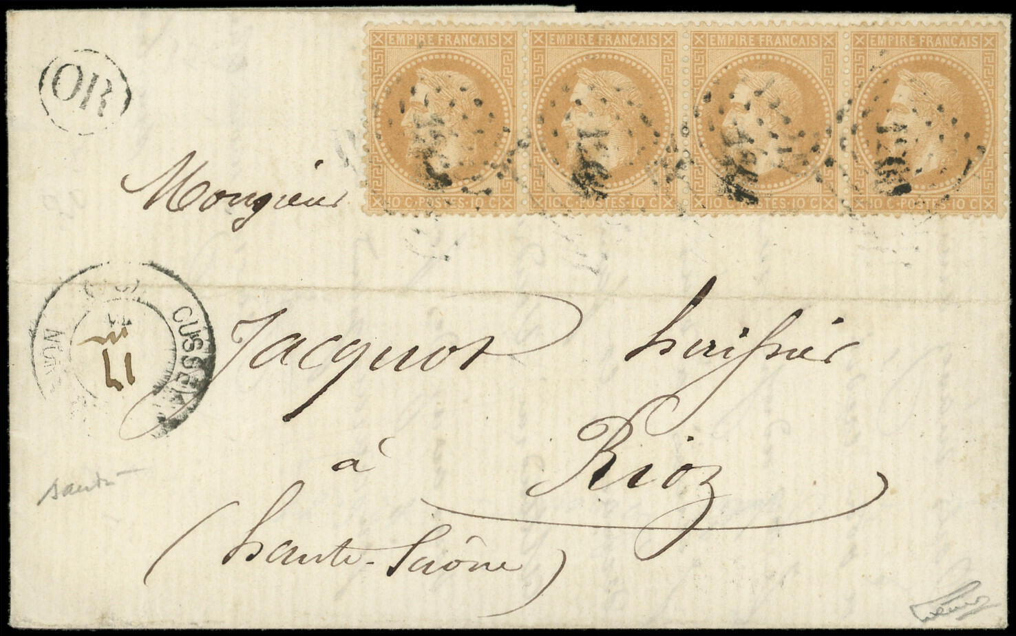 Guerre de 1870 N°28B BANDE de 4 obl. PC du GC 1260 s. LAC de ...