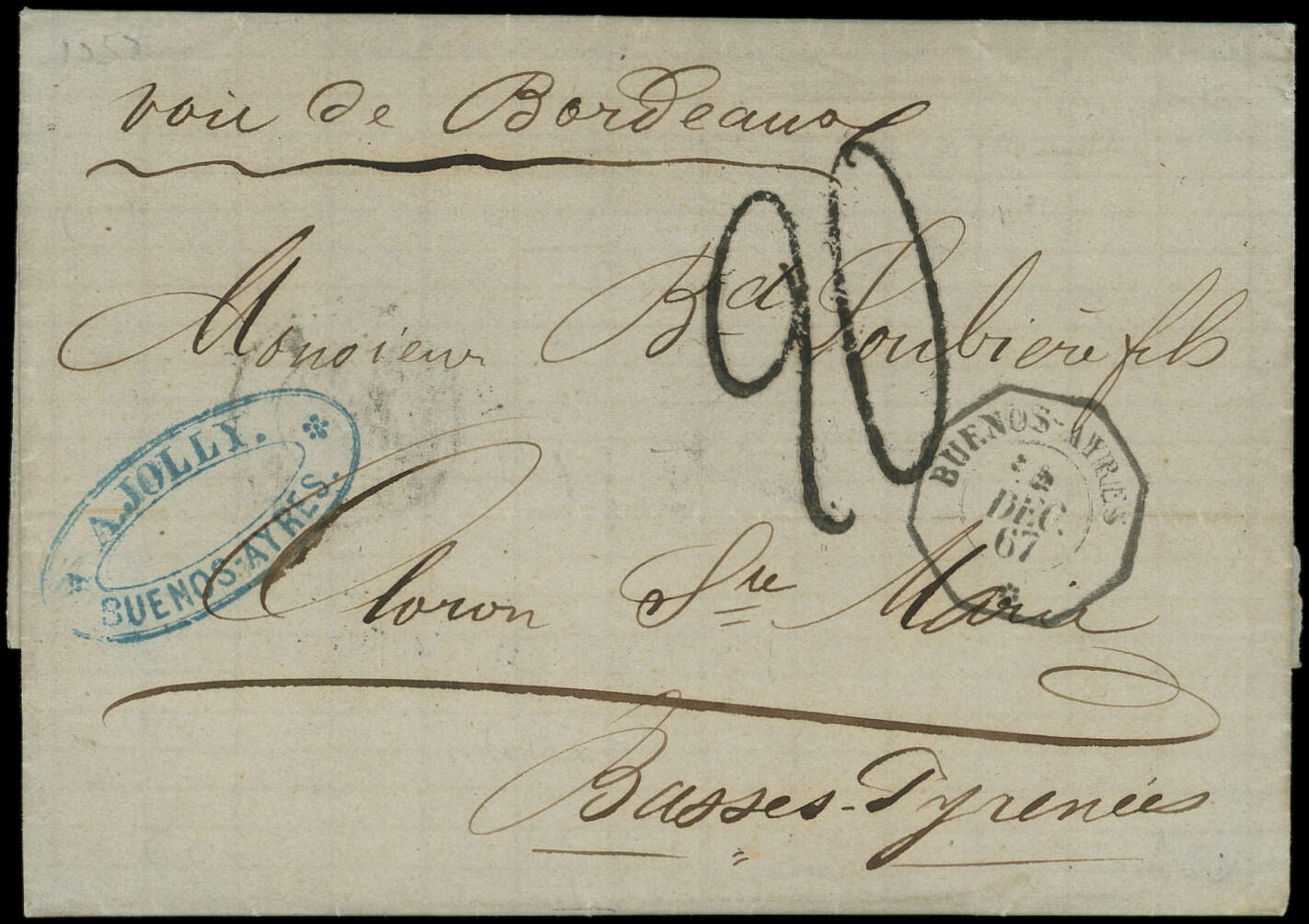 Càd Octog. BUENOS AYRES 14/12/67 s. LAC, Taxe 20 pour DOUBLE port, ...