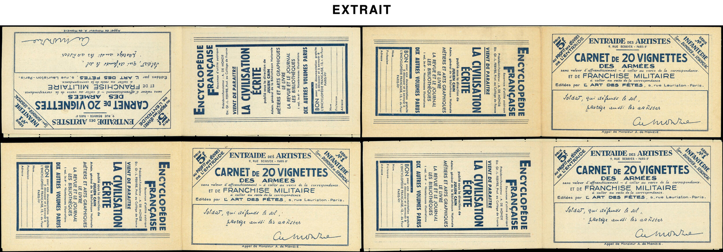 10A Infanterie, lot de 67 carnets de 10 diptyques, TB, cote des ...