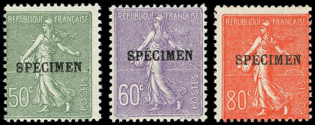 198-CI 2, 200-CI 1 et 203-CI 1, Semeuse Lignée, surch. SPECIMEN, TB ...
