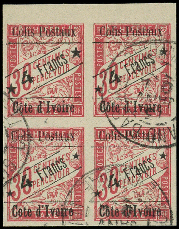 COTE D'IVOIRE Colis Postaux 10aa : 4f. s. 30c. rouge, 2 grandes ...