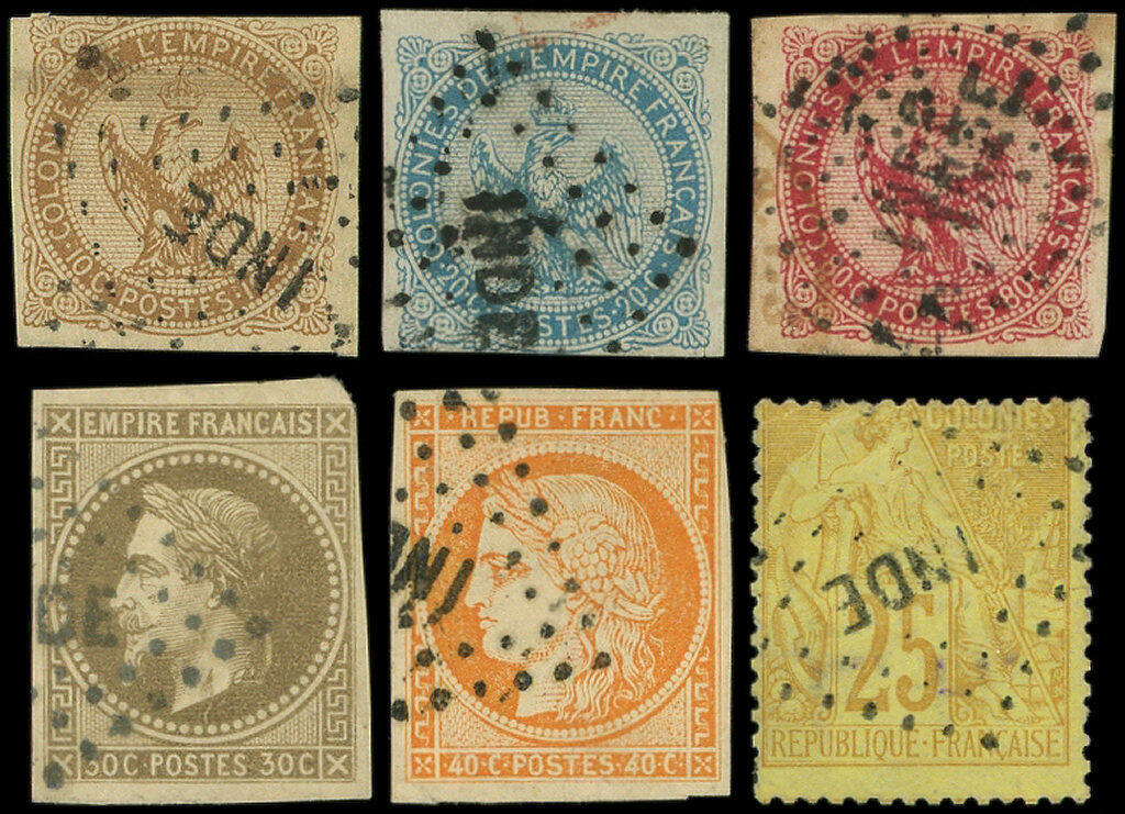 INDE CG N°3/4 et 6, N°9, N°13, N°53, tous obl. Losange INDE, B/TB ...