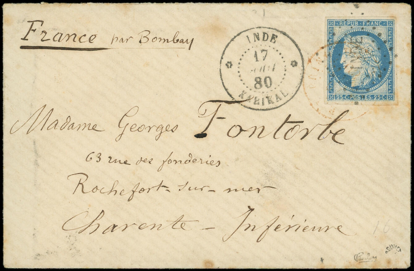 INDE CG N°23a : 25c. bleu T III obl. Losange INDE s. Env., càd ...