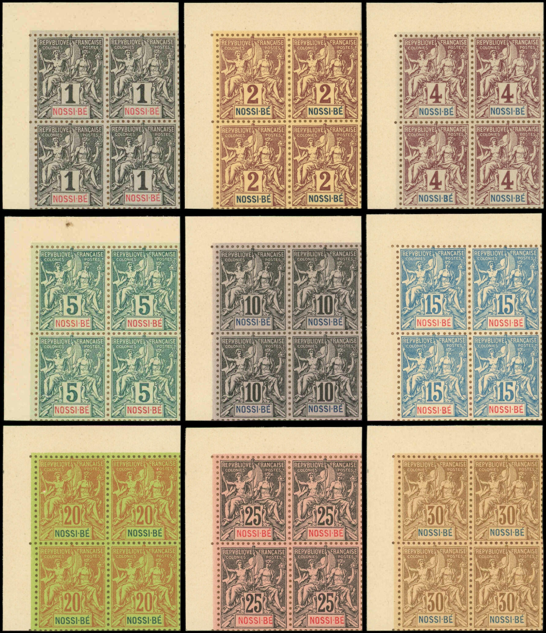 NOSSI-BE 27/39 : série Groupe de 1892, NON DENTELES sur Bristol, ...