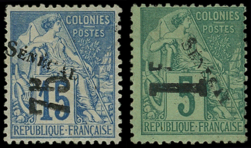 SENEGAL 6/7 : 75 sur 15c. bleu et 1f. sur 5c. vert, TB (Catalog value ...