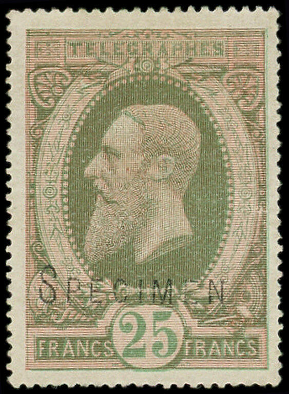 BELGIQUE Télégraphe 10a : 25c. vert et rose, dent. 14 1/2 x 15 1/2, ...