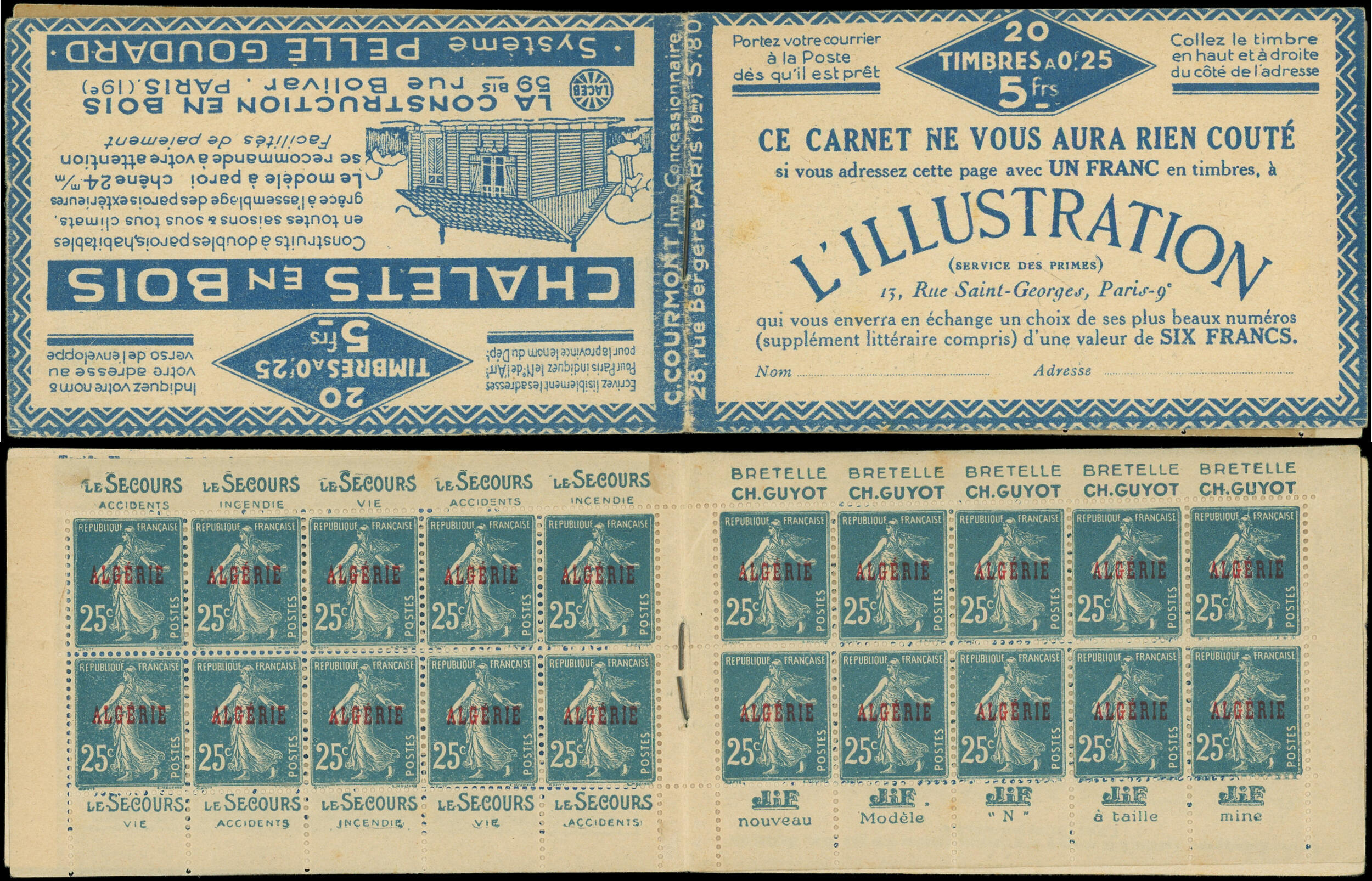 ALGERIE C14-1 : 25c. bleu, S. 80, L'ILLUSTRATION/CHALETS EN BOIS, ...