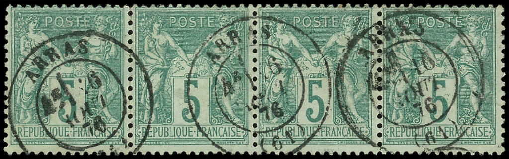 64 5c. vert, BANDE de 4 obl. càd T17 ARRAS 6/8/76, TB (Catalog value ...