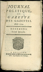 JOURNAL POLITIQUE ou GAZETTE des GAZETTES de 1774 avec marque ornée ...