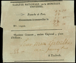 Bande de Journal GAZETTE NATIONALE ou le MONITEUR UNIVERSEL "Franche ...