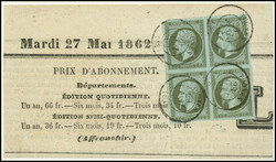 Empire N°11 : 1c. olive, BLOC de 4 obl. càd THONES 29/5/62 s. fragt ...